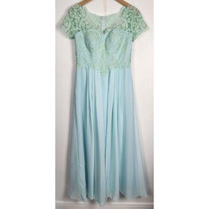 LanTing Bride Women's Sz. 6 Light Blue Teal Lace Sheer Top Gown